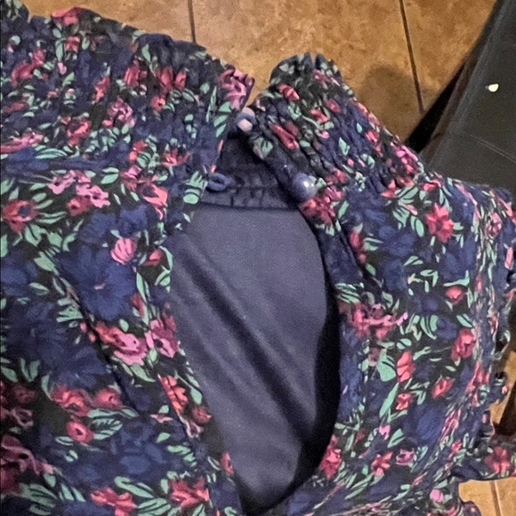 Lulu's Floral Ruffle Midi Dress - Navy and Pink - Picture 8 of 8